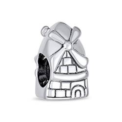 Bling Jewelry Tourismus Reisen Urlaub Wahrzeichen Holland Niederländische Windmühle Charm Bead Für Frauen Für Teenager Oxidiertes .925 Sterling Silber Passt Auf Europäisches Armband von Bling Jewelry