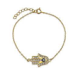 Bling Jewelry Türkisches Amulett Talisman Zartes Böser Blick Hamsa Hand Charm-Armband Für Frauen Jugendliche Cubic Zirconia CZ 14K Vergoldet .925 Sterlingsilber 7 8 Inch Einstellbar Extender von Bling Jewelry