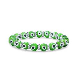 Bling Jewelry Türkisches Lime Green Evil Eye Glasperlen-Stretch-Armband Für Frauen Und Jugendliche Mit Rondelle-Kristallspacern Zum Schutz Und Für Glück von Bling Jewelry