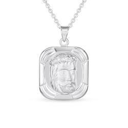 Bling Jewelry Unisex Personalisierte Religiöse Metall Hundemarke Im Stil Einer Medaillon Halskette Mit Dem Gesicht Von Jesus Christus.925 Sterlingsilber Für Männer Und Jugendliche Anpassbar von Bling Jewelry