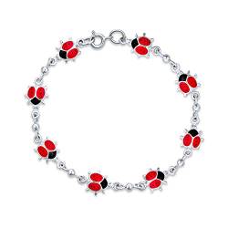 Bling Jewelry Viel Glück Garten Lucky Multi Bahnhof Charmes Emaille Rote Marienkäfer Charme Armband Für Frauen Teen .925 Sterling Silber 7.5 Inch von Bling Jewelry