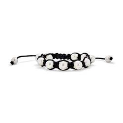 Bling Jewelry Weißer Barock Süßwasser-Zuchtperle Shamballa Inspiriert Armband Für Frauen Schwarz Cord Schnur Einstellbar von Bling Jewelry