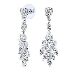 Bräutigam Teardrop Marquise Cluster Cubic Zirconia CZ Prom Statement Baumeln Ohrringe Für Frauen Silber Vergoldet Messing von Bling Jewelry