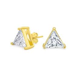 Dreieck Form Cubic Zirconia Aaa Cz Trillion Cut Stud Ohrringe Für Männer Frauen Gelbgold Plattiert .925 Sterling Silber 3 Prong Set 10 Mm von Bling Jewelry