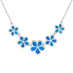 Edelstein-Anweisung Blau Erstellt Opal Multi 5 Plumeria Hawaiianische Blume Halskette Für Frauen Freundin .925 Sterling Silber Oktober Birthstone von Bling Jewelry