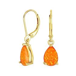 Edelstein Einfache Orange Opal Erstellt Opal Solitär 7Mm Birnenförmige Träne Baumeln/Baumeln Hebel Zurück Ohrringe Für Frauen Teen 14K Gelbgold Vergoldet .925 Sterlingsilber von Bling Jewelry