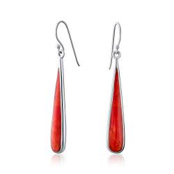 Einfacher Boho Orange Rote Koralle Flache Tropfenförmige Ohrringe Für Frauen Teen .925 Sterling Silber Fischhaken Draht Einfädler von Bling Jewelry