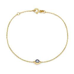 Einfaches Minimalistisches 14K Echtes Gelbgold Amulett Schutz Blau Winziges Böses Auge Charme Armband Für Teenager Für Frauen 6.5-7.25 Zoll Einstellbar Hergestellt In Der Türkei von Bling Jewelry