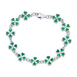 Erstellt Opal Inlay Grün Kleeblatt Irish Lucky Klee Blatt Herz Geformt Link Charm Armband Für Frauen .925 Sterlingsilber von Bling Jewelry
