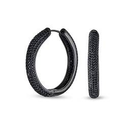 Ferien Party Cubic Zirconia Pave Große Breite Große Runde Innen Heraus Schwarz Cz Hoop Ohrringe Für Frauen Abschlussball Cocktail Schwarz Plattiert von Bling Jewelry