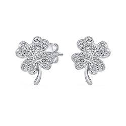 Glück Der Irischen Kleeblatt Glücksbringer Mit Cubic Zirkonia Pave CZ Vierblättrige Kleeblatt Ohrstecker Für Frauen Aus .925 Sterling Silber von Bling Jewelry