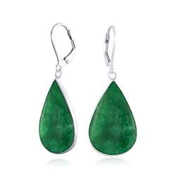 Große Flache Birne Geformt Poliert Grüner Achat Simuliert Jade Träne Baumeln Hebel Zurück Ohrringe Für Frauen Teen .925 Sterling Silber von Bling Jewelry