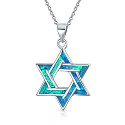 Hanukkah Magen Judaic Blue Created Opal Inlay Star of David Anhänger Halskette Für Bat Mitzvah Für Frauen Und Jugendliche 925 Sterlingsilber von Bling Jewelry