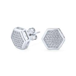 Hexagonal Brilliance - Herren 10Mm Geometrische Hexagon Honeycomb CZ Quadrat Micro Pave Ohrstecker .925 Sterlingsilber von Bling Jewelry