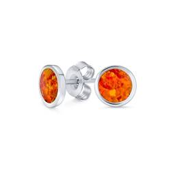 Klassische Einfache Schillernde Edelstein Lünette Einstellung Flache Runde Kreis Erstellt Orange Feuer Opal Ohrstecker Für Frauen .925 Sterling Silber Klein 5Mm Oktober Birthstone von Bling Jewelry