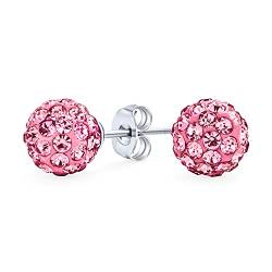 Leichte Rosé Pink Pave Crystal Disco Ball Stud Ohrringe Für Frauen Teenager Runde Einfaches Grunddesign .925 Sterling Silber - Größe 8MM von Bling Jewelry