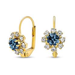 Marineblaue Und Weiße Kristallblume 18K Gold Plattiert Messing Hebel Zurück Tropfen Ohrringe Für Frauen Simuliert Saphir von Bling Jewelry