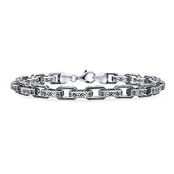 Men'S Unisex Thick Schwer Byzantine Scroll Design Chunky Strong Rechteck Link Chain Bracelet For Men Oxidized .925 Sterling Silver Hergestellt In Turkey 7.5" Inch von Bling Jewelry