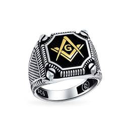 Mens Large Massiv Tri Tone Black Inlay Kompass Freimaurer Siegel Ring Für Männer Oxidiert Gold-Ton .925 Silber Hergestellt In Turkey von Bling Jewelry