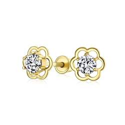 Minimalistische Winzige Cz Offene Blume Ohrstecker Für Teenager Für Frauen Cubic Zirconia 14K Echtgold Schraube Zurück von Bling Jewelry