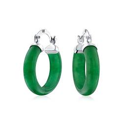 Mittel Size Enhanced Edelstein Grün Jade Runde Rohr Creolen Western-Schmuck Für Frauen Teen .925 Sterling Silber .75 Zoll Durchmesser von Bling Jewelry