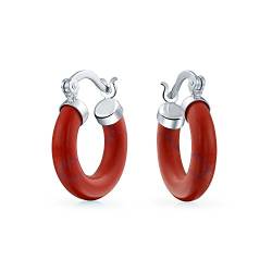 Mittel Size Enhanced Edelstein Rot Orange Koralle Runde Tube Hoop Ohrringe Für Frauen Teen .925 Sterling Silber .75 Zoll Durchmesser von Bling Jewelry