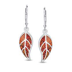 Native American Inspiriert Rot Braun Erde Töne Erstellt Opal Inlay Hebel Zurück Natur Blatt Baumeln Tropfen Ohrringe Western-Schmuck Für Frauen .925 Sterling Silber von Bling Jewelry