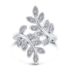 Nature Ivy Vine Leaf Fashion Statement Ring Für Frauen Cubic Zirconia Pave Cz Bypass Versilbertes Messing von Bling Jewelry