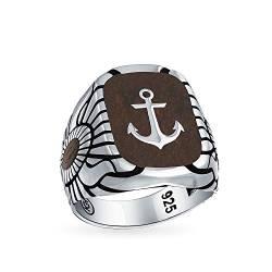 Nautische Geätzte Braunen Holzeinsatz Großen Boot Anker Signet Ring Für Männer Massiv .925 Sterling Silber Hergestellt In Turkey von Bling Jewelry