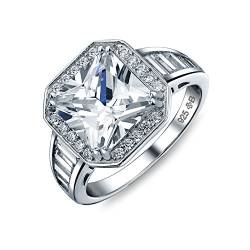 Personalisieren Sie Art Deco Stil 5Ct Aaa Cz Seite Baguette Steine Halo Quadrat Versprechen Solitär Princess Cut Verlobungsring Für Frauen .925 Sterlingsilber Anpassbar von Bling Jewelry