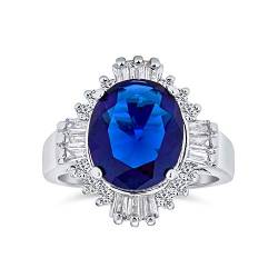 Personalisieren Sie Art Deco Stil Königsblau Oval Baguette Halo 6 Ct Aaa Cz Simulierter Saphir Solitär Statement Verlobungsring Für Frauen Versilbert Anpaßbar von Bling Jewelry