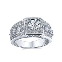 Personalisieren Sie Quadratische Halo Aaa Cz Art Deco Stil Prinzessin Verlobungsring Für Frauen Wide 3 Row Band .925 Sterlingsilber Versprechen Ring Customizable von Bling Jewelry