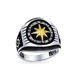 Personalisieren Sie Zwei Ton Herren Nautischen Boot Rad Rose Wikinger Kompass Siegel Ring Für Männer Schwarz Gold-Ton Plattiert .925 Sterling Silber Handgefertigt In Der Türkei Brauchizable von Bling Jewelry