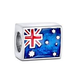 Rot Weiß Blau Stolz International Patriotisch Australische Flagge Charm Bead Für Frauen Für Jugendliche .925 Sterlingsilber Passend Für Europäische Armbänder von Bling Jewelry