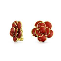 Rote Emaille Rose Blume Frühling Retro Clip On Ohrringe Knopf Stil Für Nicht Durchbohrte Ohren 14K Gold Plattiert Messing von Bling Jewelry