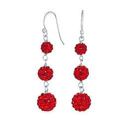 Rotes Kristall Pave Runde Double Disco 3 Ball Drop Linear Abschlussball Baumeln Ohrringe Für Frauen .925 Sterling Silber von Bling Jewelry