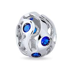 Royal Blue Wave Cubic Zirconia Bead Simuliert Sapphire Cz Charme .925 Sterling Silver For European Bracelet For Freundin von Bling Jewelry