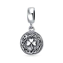 Runde Scheibe Viel Glück Keltischer Knoten Glückliches Blatt Kleeblatt Irisches Kleeblatt Baumeln/Baumeln Bead Charm Für Frauen Teen Oxidiert .925 Sterlingsilber Passt An Ein Europäisches Armband von Bling Jewelry