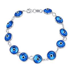 Schutz-Glücksbringer Türkisches Durchsichtiges Glasperlen-Böses-Auge-Armband Für Frauen Und Teenager Aus .925 Sterlingsilber, Blau, 7 Zoll von Bling Jewelry