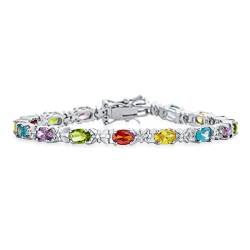 Traditionelle Vintage Stil Schmuck Abwechselnd Cubic Zirconia 6X4MM Oval Form Aaa CZ 12 CT Simuliert Edelstein Multi Colored Tennis Armband Träne Für Frauen Hochzeit Silber Vergoldet 7,5 Zoll von Bling Jewelry