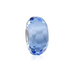 Translucent Leicht Blue Faceted Murano Glass .925 Sterling Silver Core Spacer Bead Fits European Charme Bracelet For Freundin Teen von Bling Jewelry