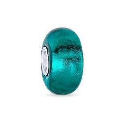 Transluzente Massiv Teal Blau Grün Murano Iridescent Glas Charme Bead Für Frauen Für Teenager .925 Sterling Silber Core Fits European Bracelet von Bling Jewelry