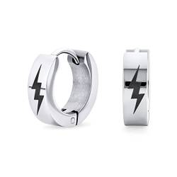 Unisex Biker-Schmuck Flash Thunder Leicht Bolt Hoop Kpop Huggie Ohrringe Für Männer Frauen Teen Silver Tone Edelstahl von Bling Jewelry