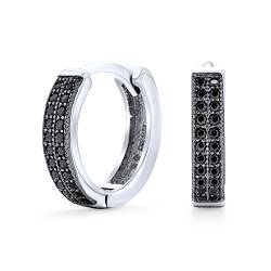 Unisex Schwarz Pave Cz Kubischer Zirkonia Micro Pave 2 Row Slender Huggie Hoop Ohrringe Für Frauen Teenager Männer Kubischer Zirkonia .925 Sterling Silber .30 Durchmesser von Bling Jewelry