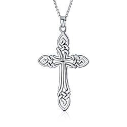 Unisex Viking Irish Himmlisch Knot Cross Large Cut Out Anhänger Halskette Für Frauen Männer .925 Sterling Silber 2,5 Zoll von Bling Jewelry