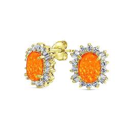 Vintage Stil Nachlass Schmuck Oval Erstellt Orange Feuer Opal Krone Halo CZ Ohrstecker-Ohrringe Für Frauen 14K Gelbgold Vergoldet .925 Sterlingsilber 12Mm Oktober Geburtsstein von Bling Jewelry