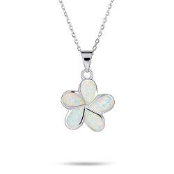 Weiß Erstellt Opal Hawaiianische Blume Plumeria Halskette Anhänger Für Frauen Freundin .925 Sterlingsilber Oktober Geburtsstein von Bling Jewelry