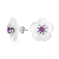 Weiße Mutterperle Mop Blume Amethyst Edelstein Akzent Ohrstecker Für Frauen .925 Sterling Silber von Bling Jewelry