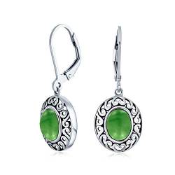 Western Stil 3.2Ct Gefärbten Quarz Simuliert Grüne Jade Edelstein Oval Lünette Set Hebel Zurück Baumeln Ohrringe Für Frauen .925 Sterling Silber von Bling Jewelry