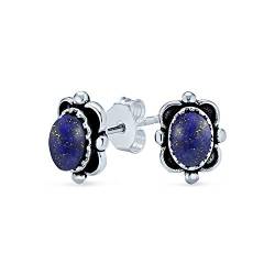 Western Stil Oval Blau Lapis Lazuli Rechteck Ohrstecker Für Frauen Für Teenager Oxidiert .925 Sterling Silber von Bling Jewelry